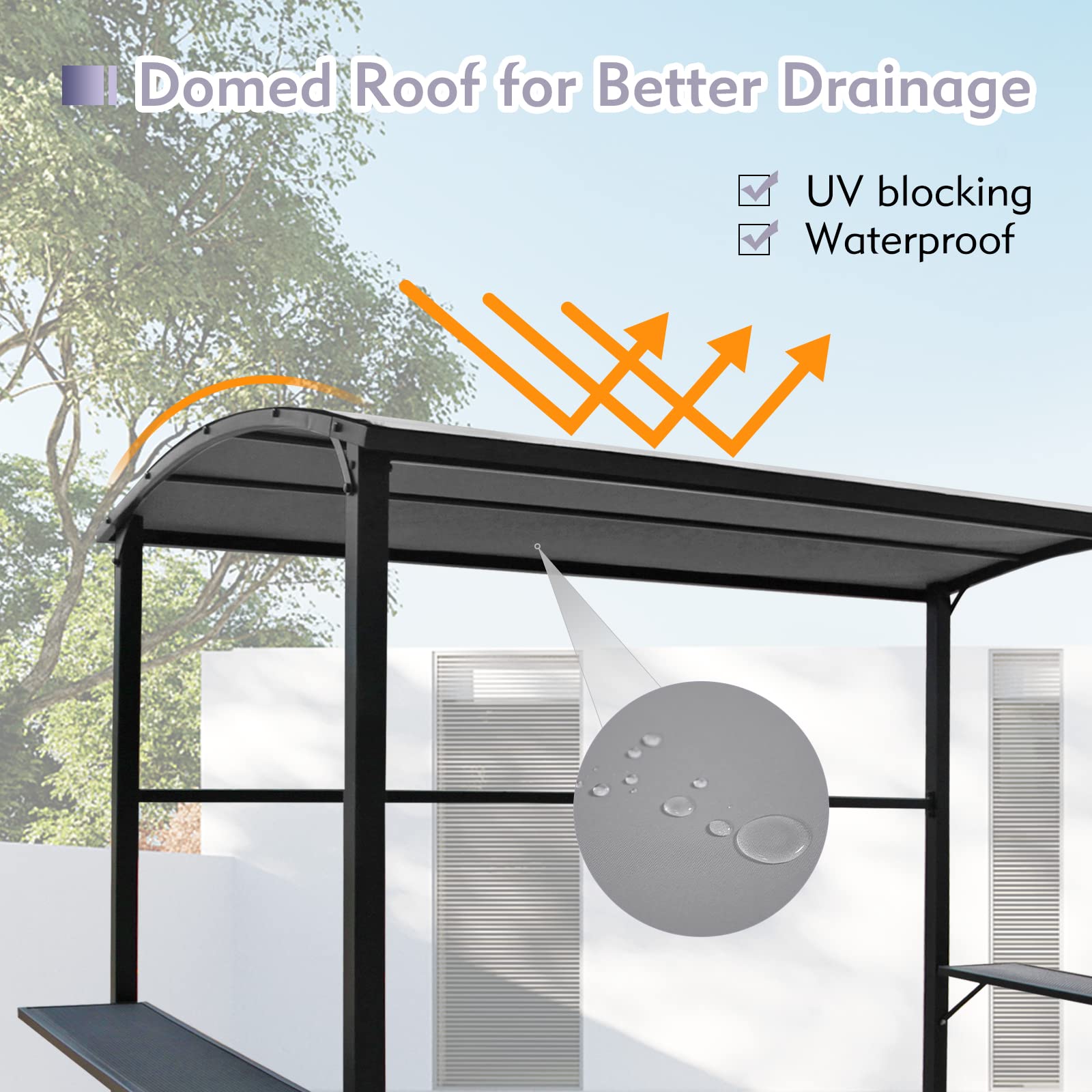 Grill Gazebo 8' by 4.6' Metal BBQ Shelter with Single-Tier Soft Top and Shelves, Grey