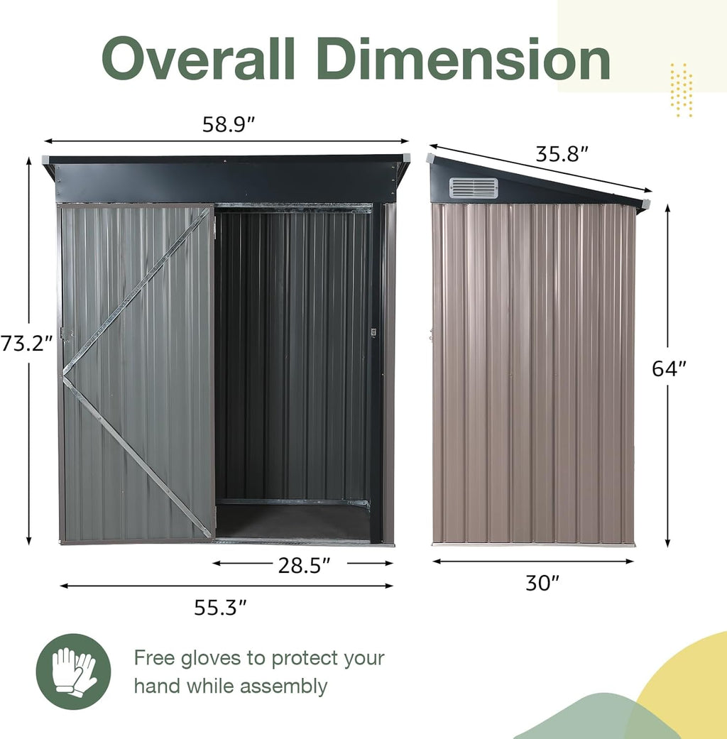 5'x 3' Outdoor Storage Shed Metal Garden Tool Shed for Backyard, Patio, Lawn, Brown