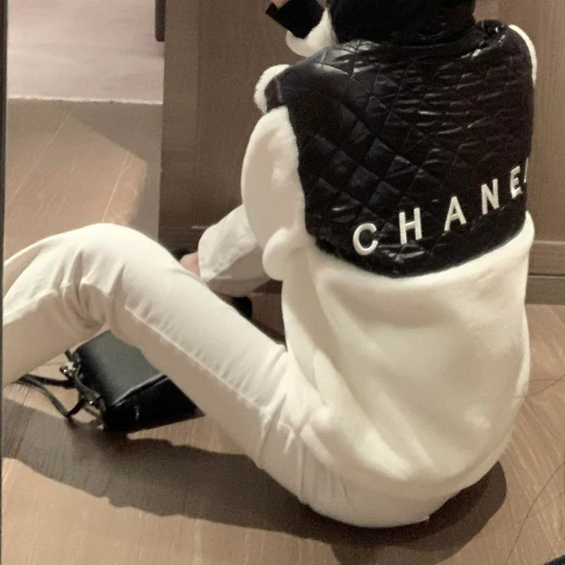Fashion and versatile contrasting color plush sweater jacket 1023112920