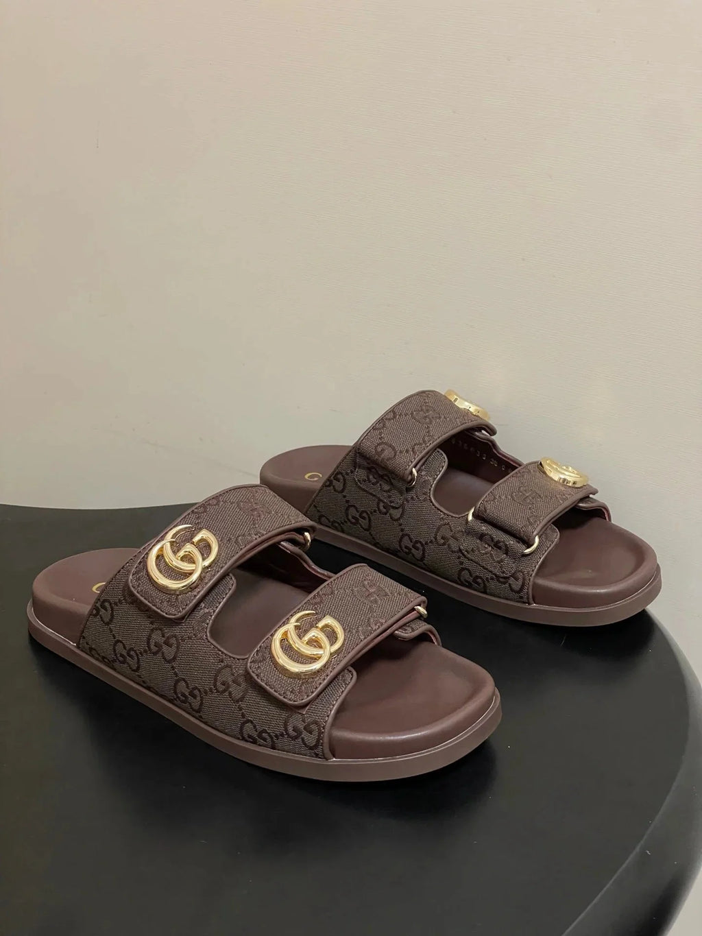 GG 26ss Platform Slippers Monogram Canvas Sheepskin