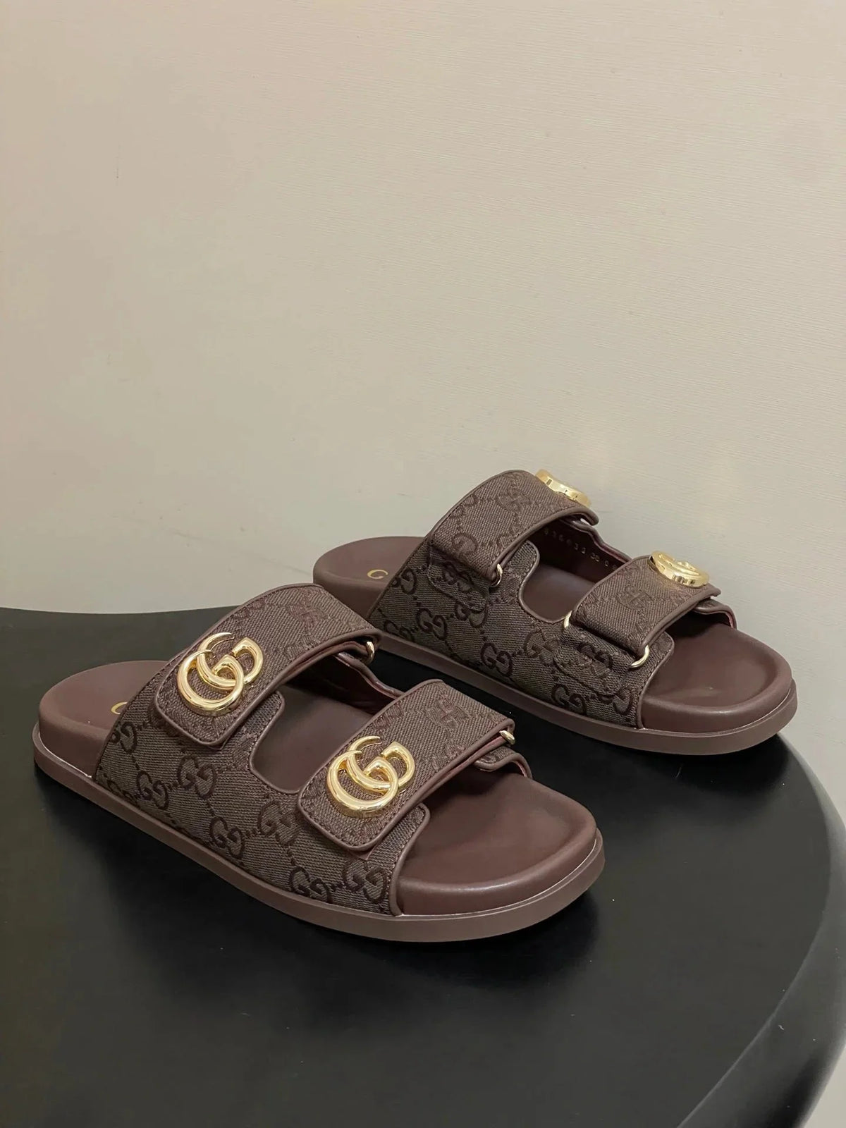 GG 26ss Platform Slippers Monogram Canvas Sheepskin