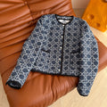 CD SS26 Macrocannage Cropped Jacket Navy Blue Ecru Tweed 340212