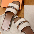 New Fashion Small Gold Buckle Leather Slippers 1024032016