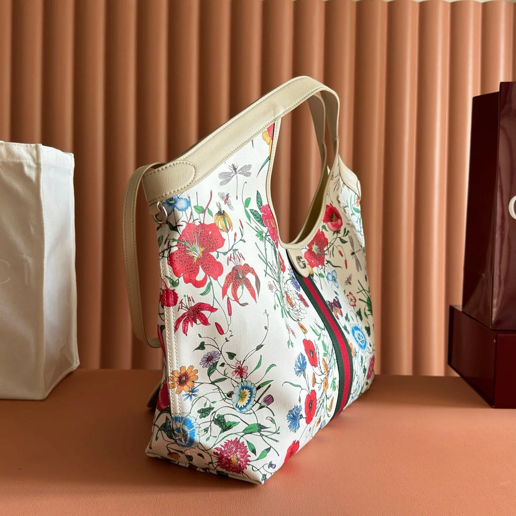 GG 26 Giglio Flora Large Tote Bag 60cm White Canvas 292579