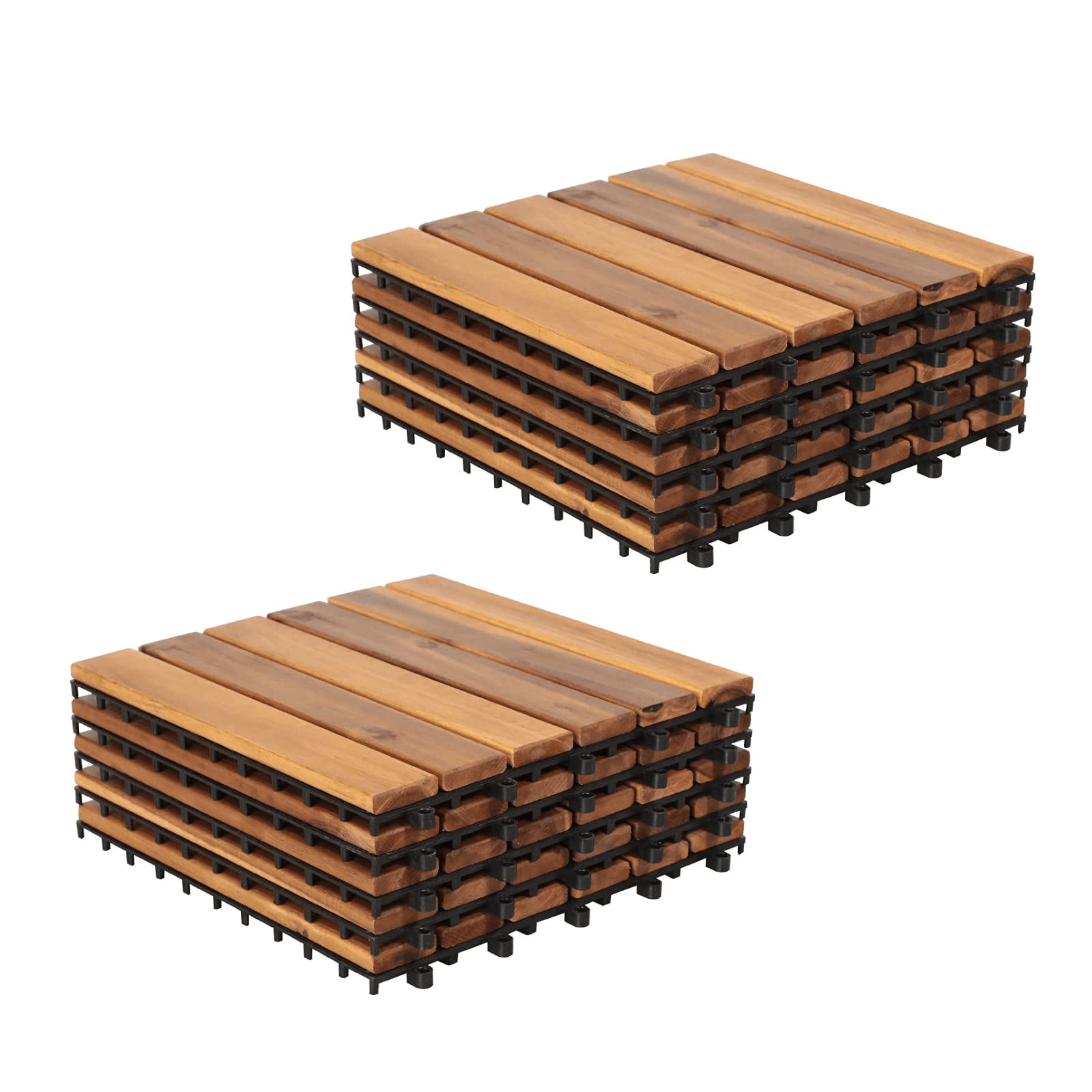 Acacia Wood Interlocking Flooring Tiles, 12 x 12 Inch Wood Deck Tiles