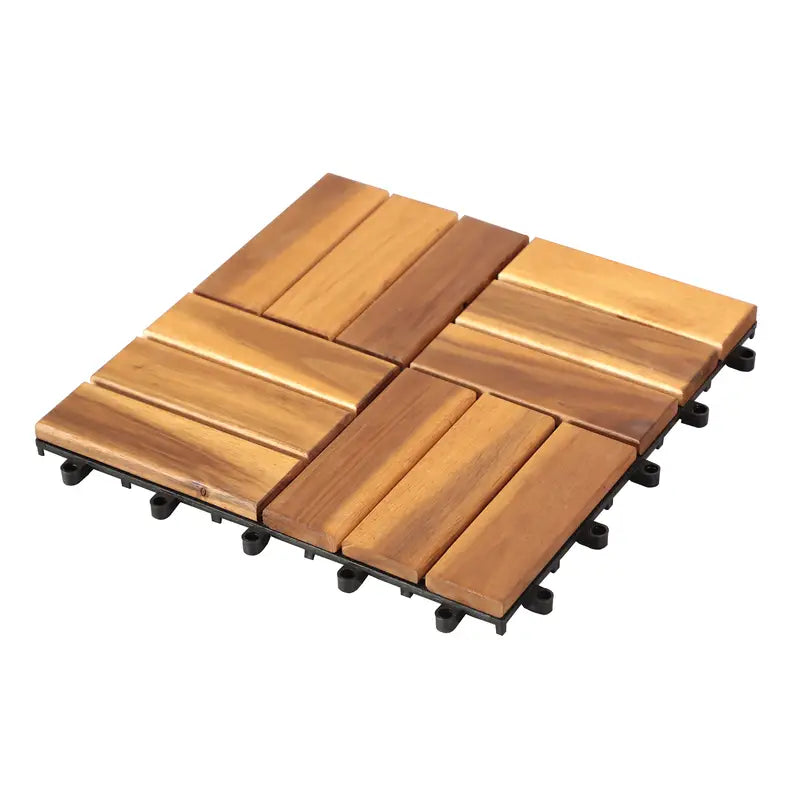 Acacia Wood Interlocking Flooring Tiles, 12 x 12 Inch Wood Deck Tiles