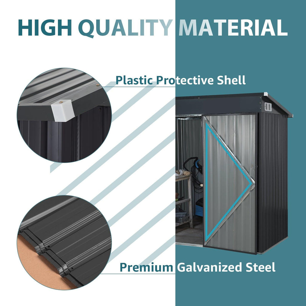5'x 3' Outdoor Storage Shed, Metal Garden Tool Shed for Backyard, Patio, Lawn, Black
