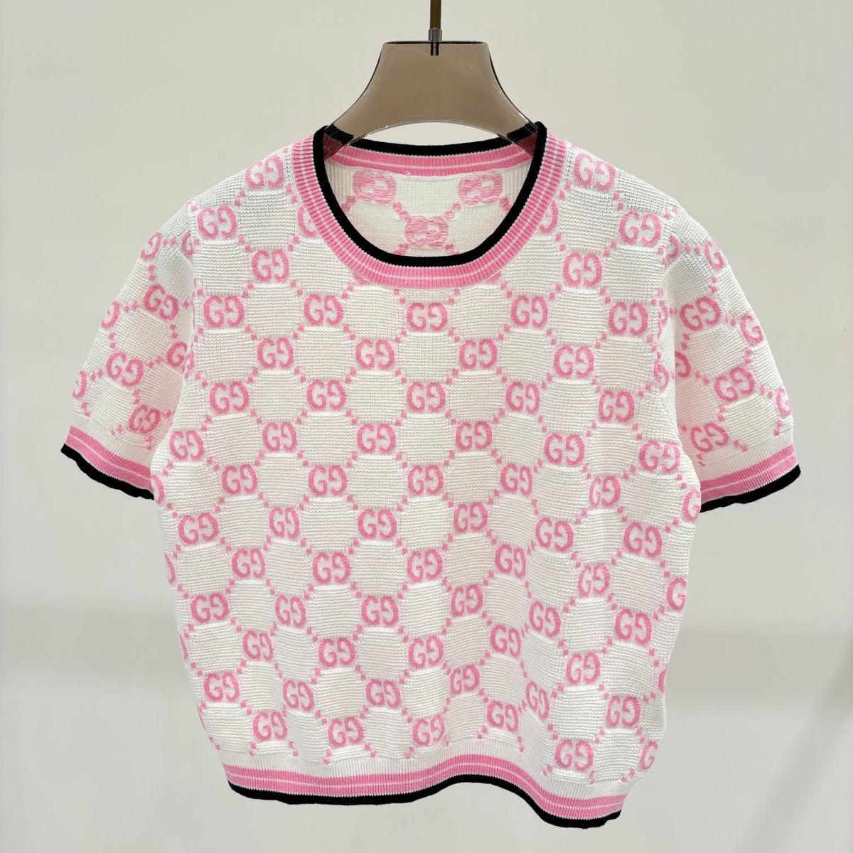 New round neck letter jacquard knit short tops 1025042214