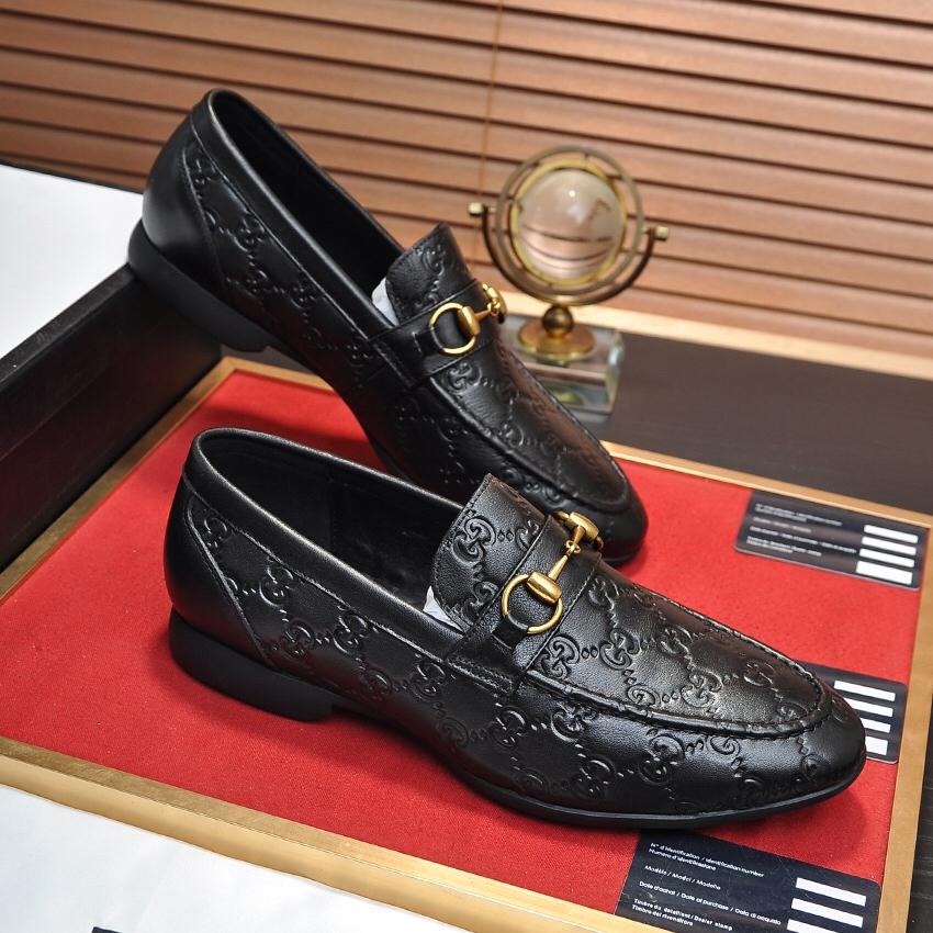Men's luxury leather double buckle pattern loafers