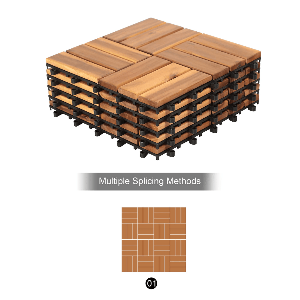 Acacia Wood Interlocking Flooring Tiles, 12 x 12 Inch Wood Deck Tiles