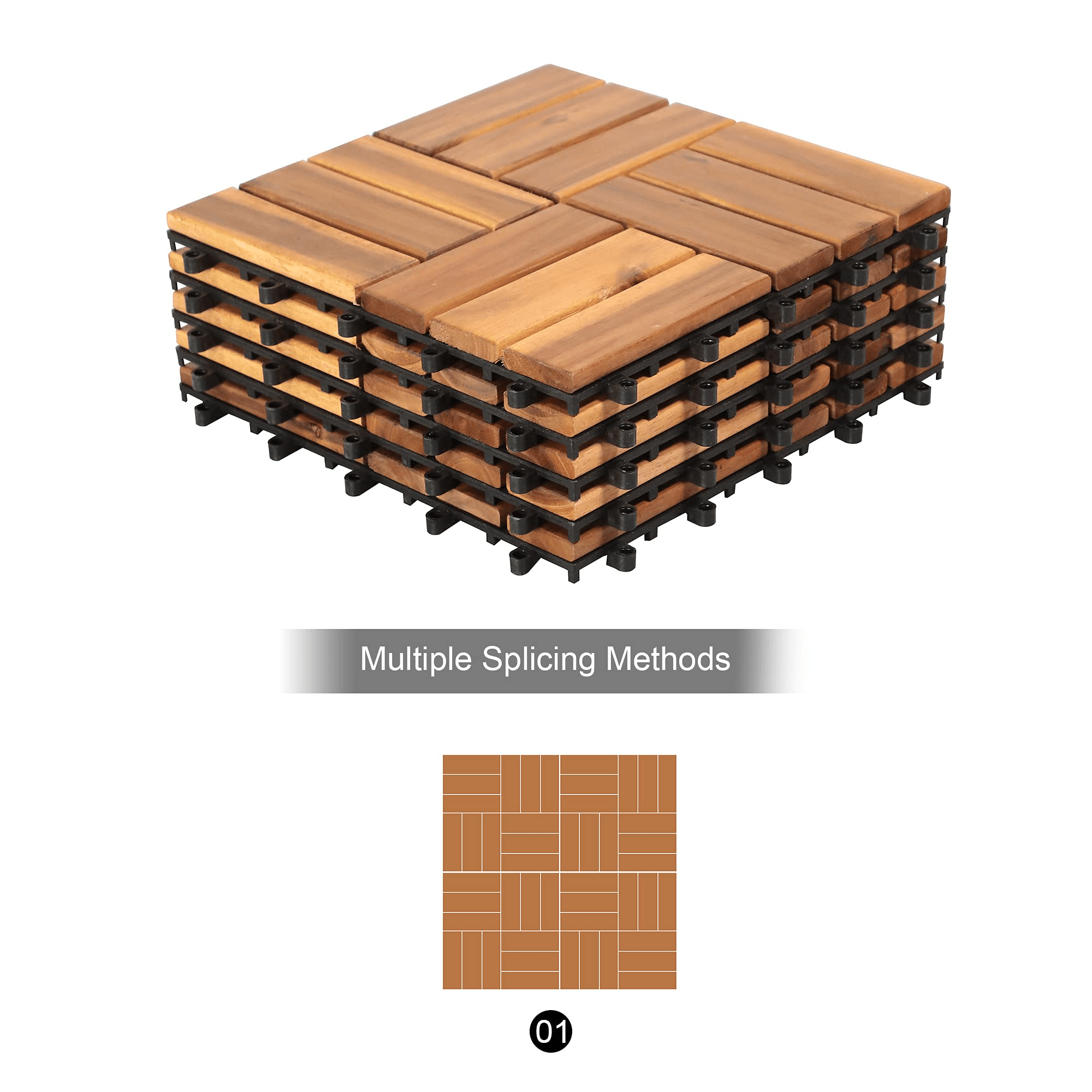 Acacia Wood Interlocking Flooring Tiles, 12 x 12 Inch Wood Deck Tiles