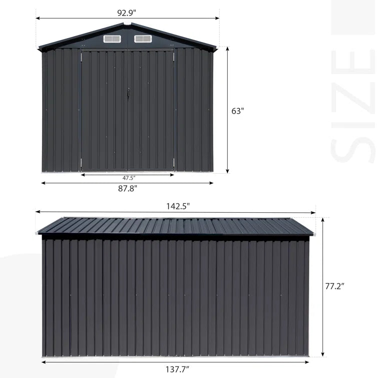 8'x 12' Outdoor Storage Shed Metal Garden Tool Shed for Backyard, Patio, Lawn, Black