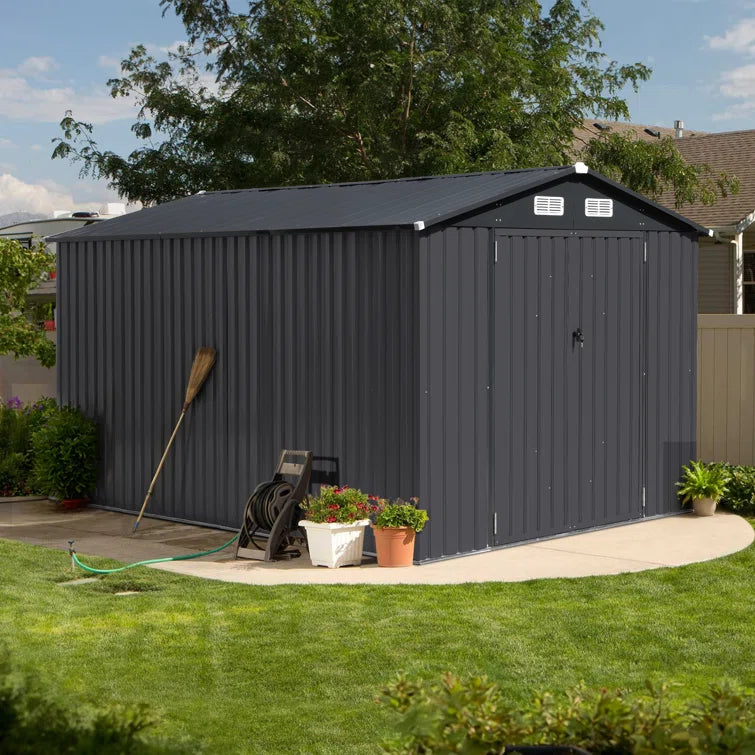 8'x 12' Outdoor Storage Shed Metal Garden Tool Shed for Backyard, Patio, Lawn, Black