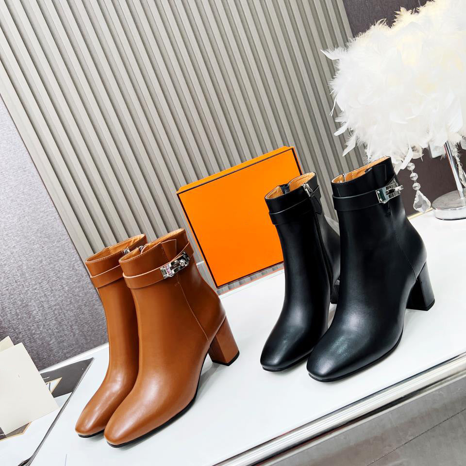 Black High Quality Leather women's High heeled bootsXC052023110705
