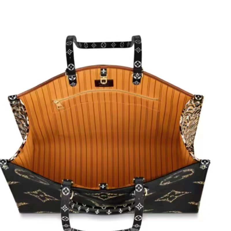 Black and Orange Jungle Giant Monogram OnTheGo Tote GM, 2019
