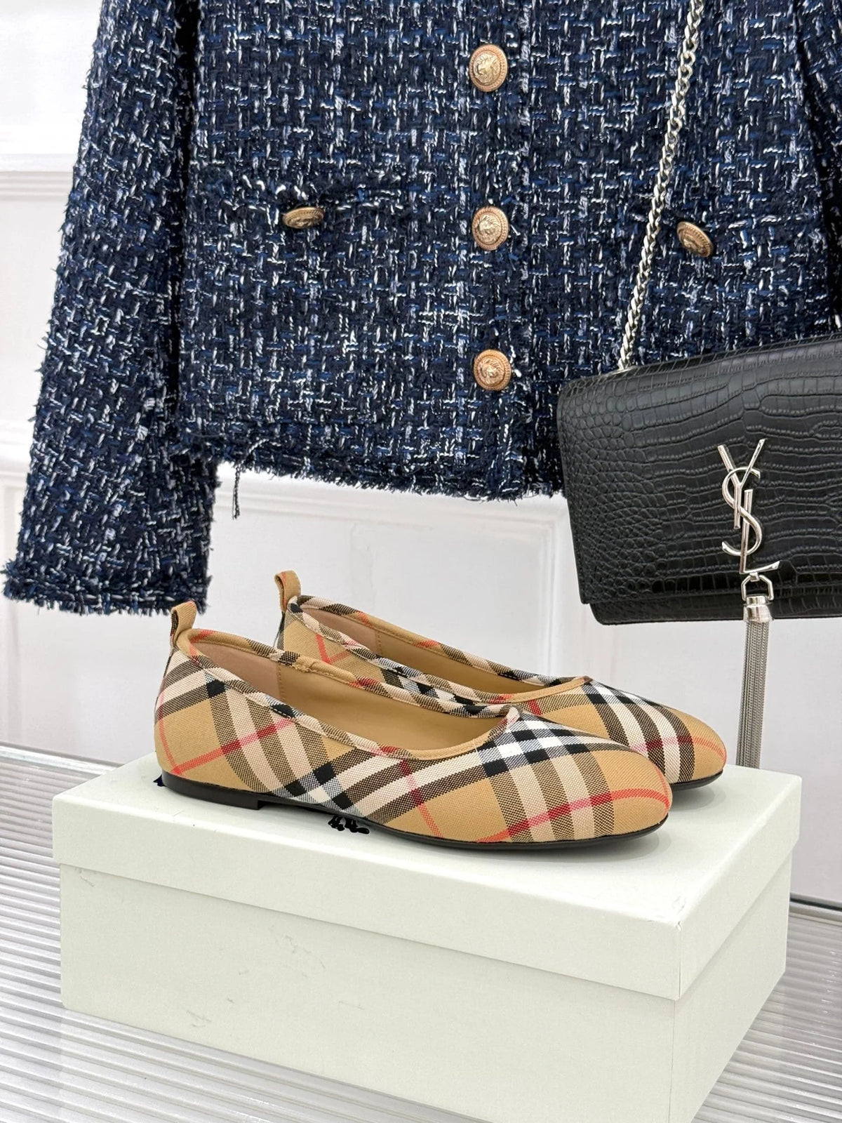 BB Robin Ballet Flats Beige Check Canvas 956168