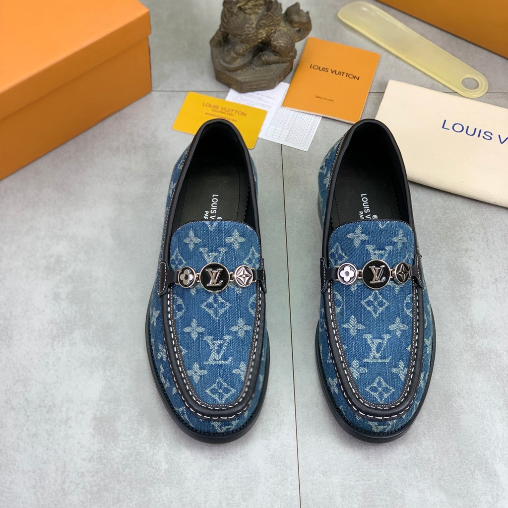 New Blue and Black Leather Men's LoafersPD052026030205