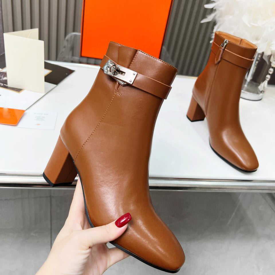 Black High Quality Leather women's High heeled bootsXC052023110705