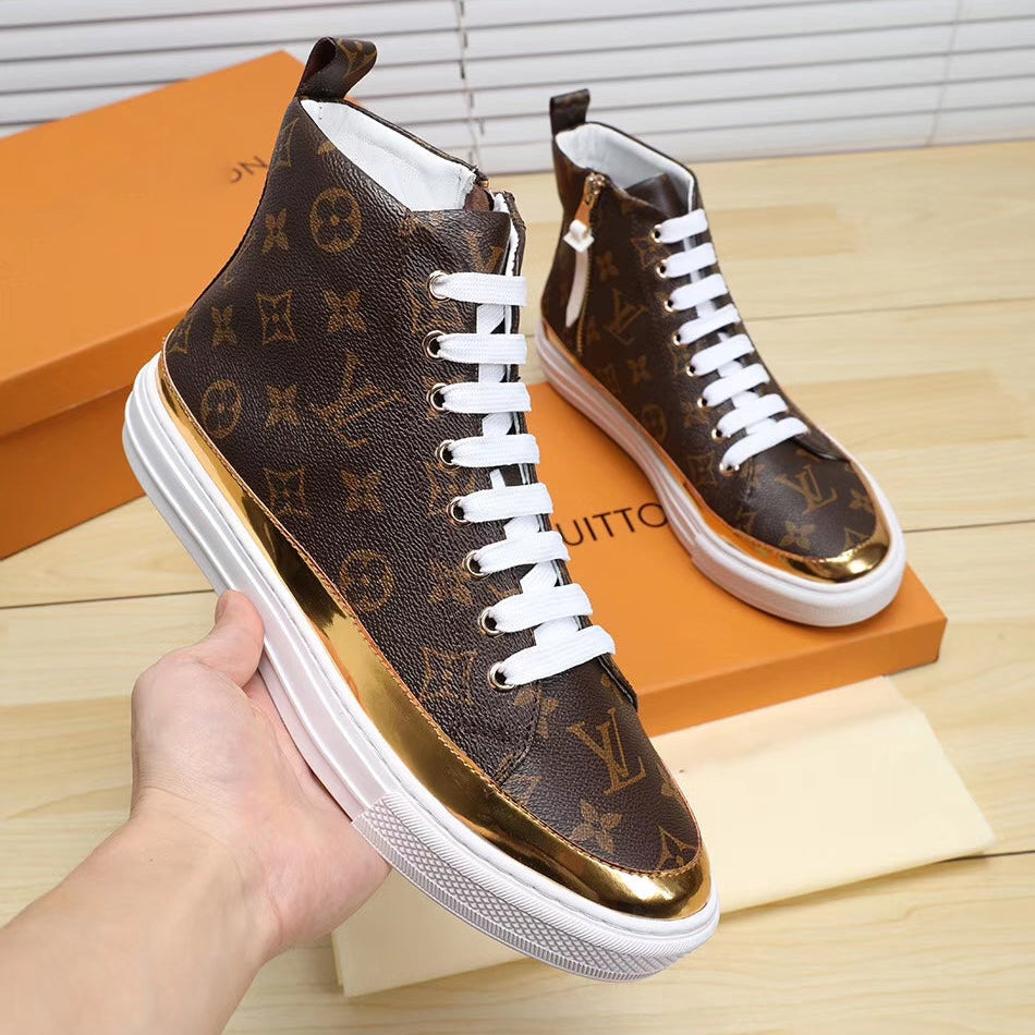Brown High V Logo Trend Men's and Women's Casual Sneakers