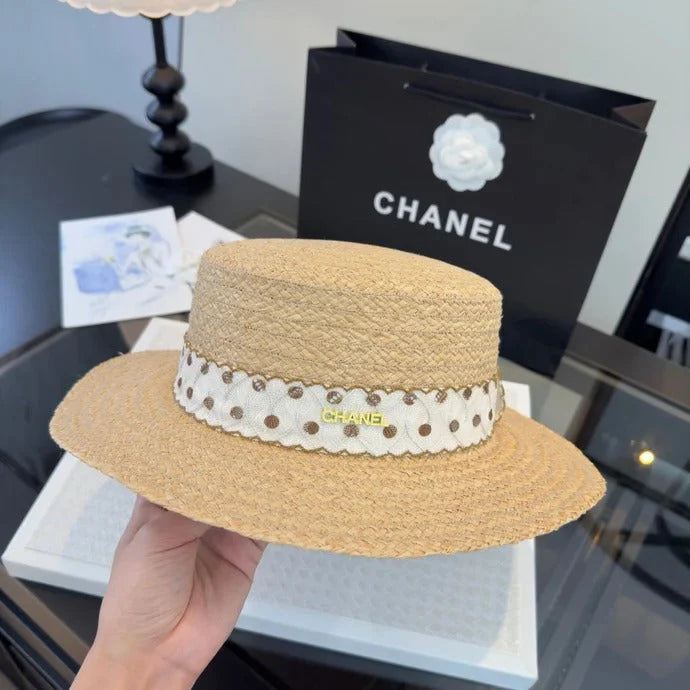 CHA  Dot Flat-top Straw Hat 262176