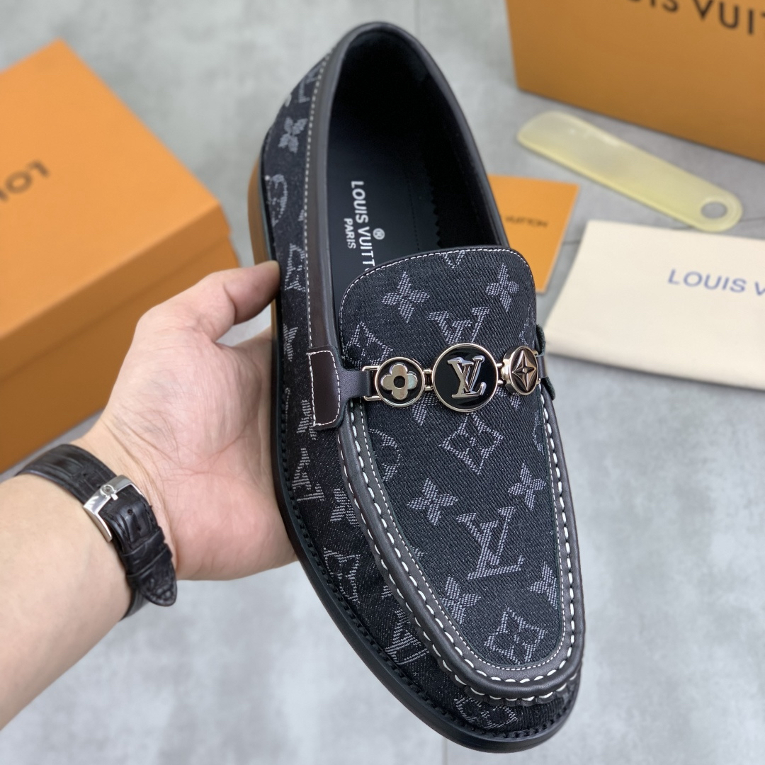New Blue and Black Leather Men's LoafersPD052026030205
