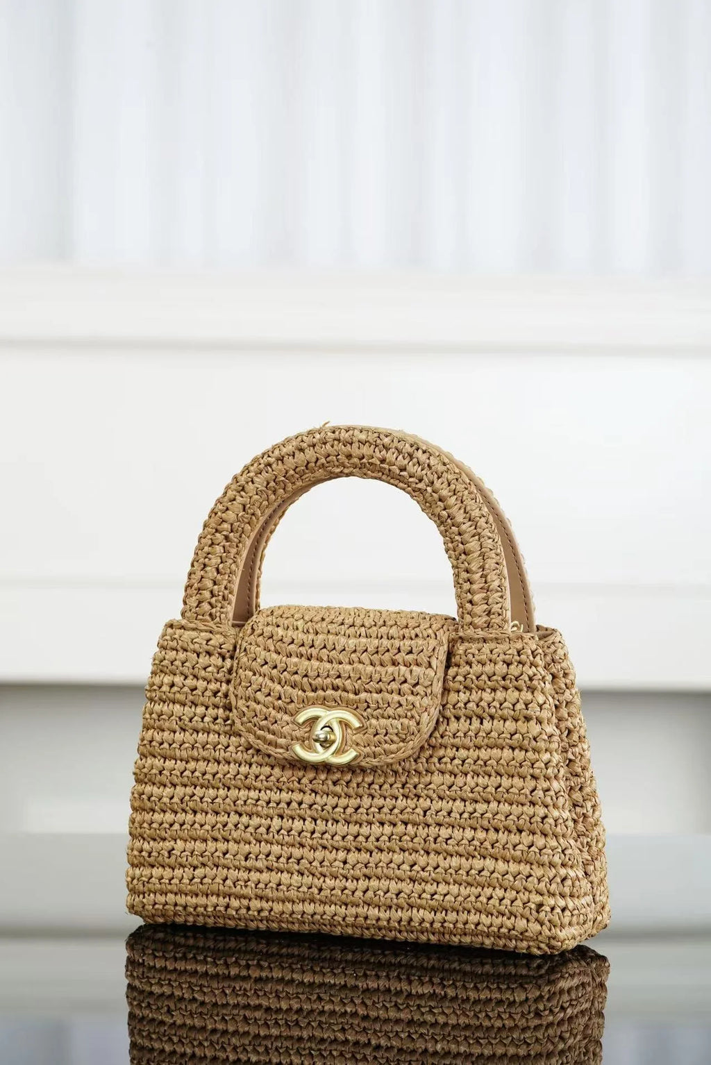 CC 26s Mini Shopping Bag Dark Beige Raffia