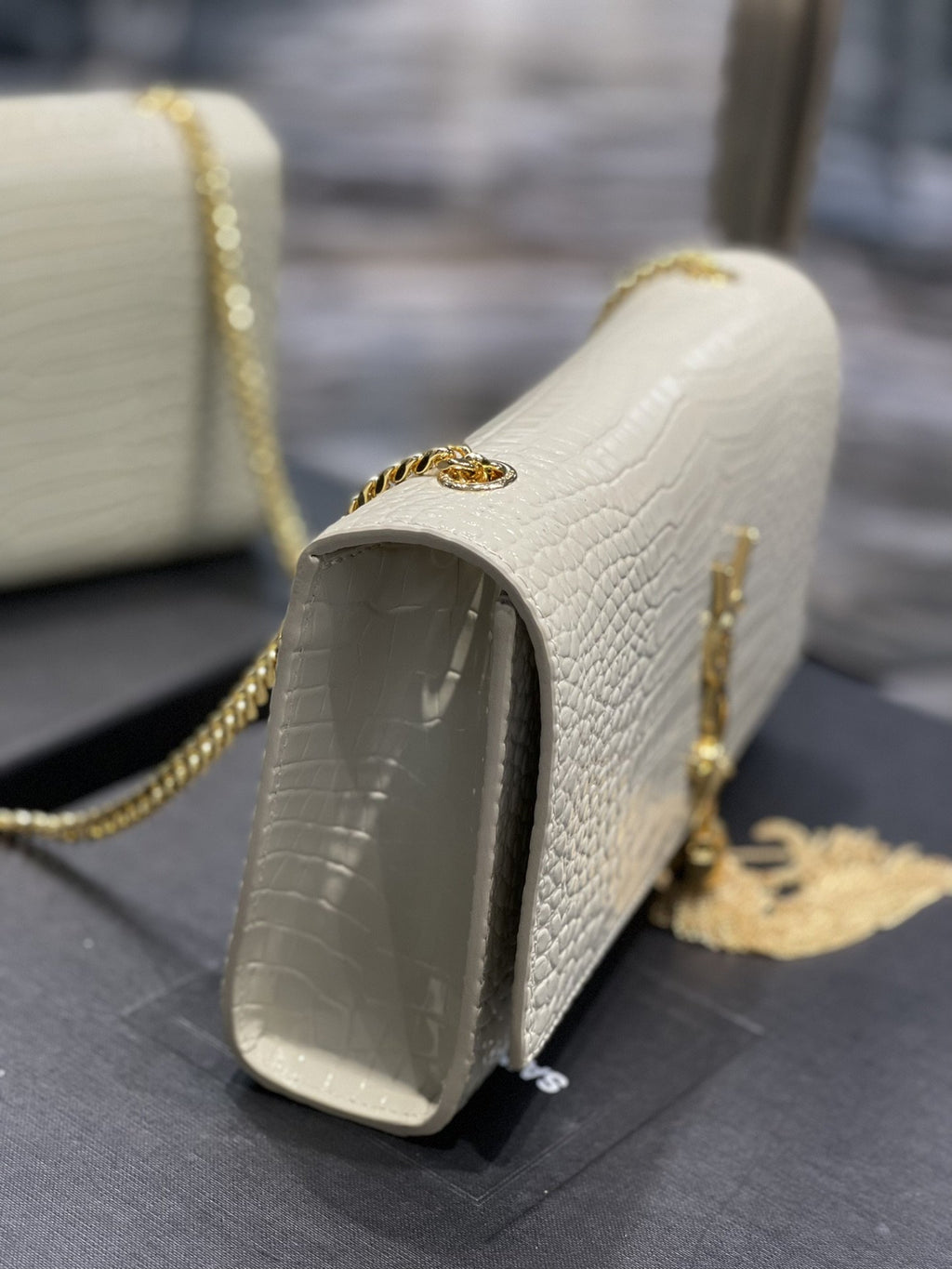 Saint Laurent Kata Medium Chain Bag White Vintage With Tassel For Women 0425020821
