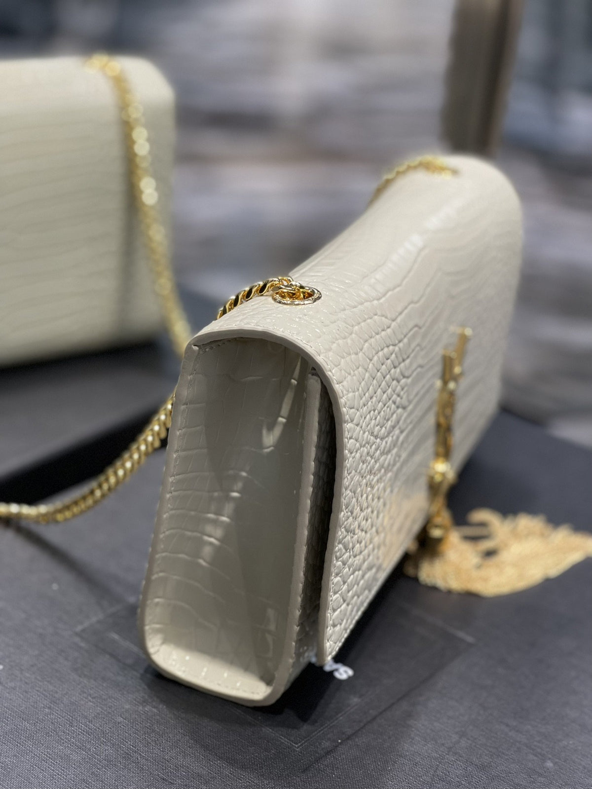 Saint Laurent Kata Medium Chain Bag White Vintage With Tassel For Women 0425020821
