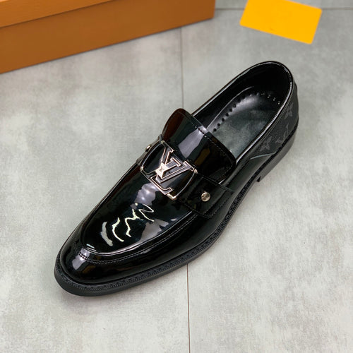 Bright Black Leather Casual Men's Dress Loafers