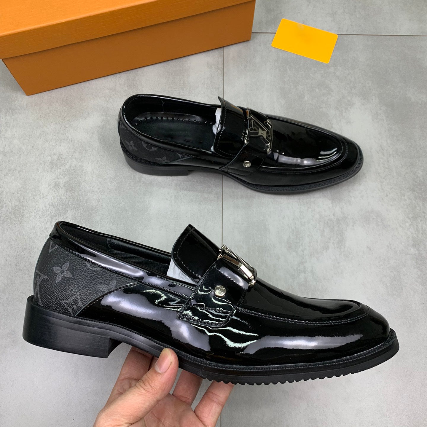 Bright Black Leather Casual Men's Dress Loafers