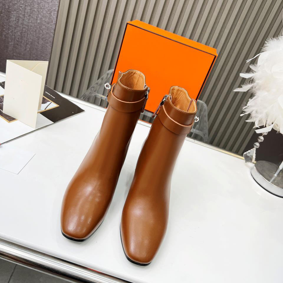 Black High Quality Leather women's High heeled bootsXC052023110705