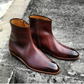 Red and black leather high-end men's zipper boots