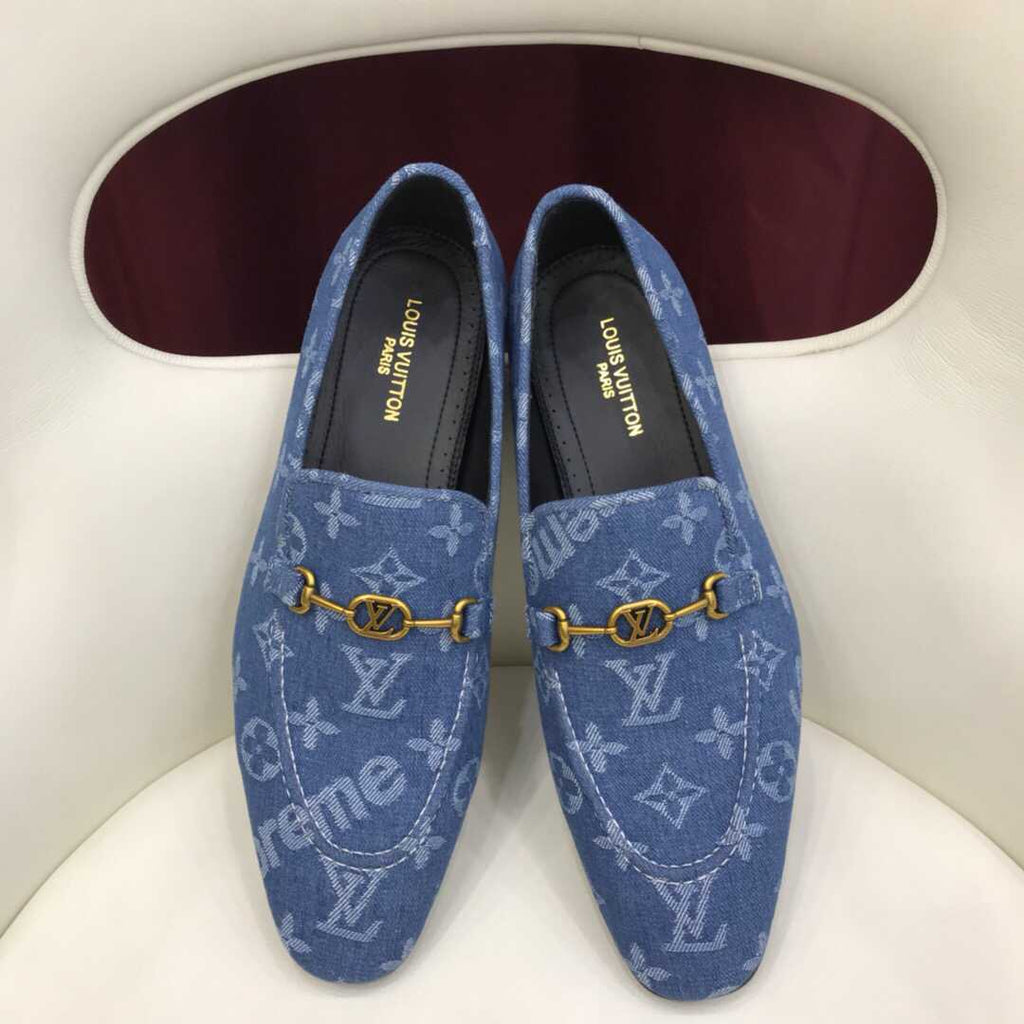 Classic Blue Suede Letter Slip On Loafers
