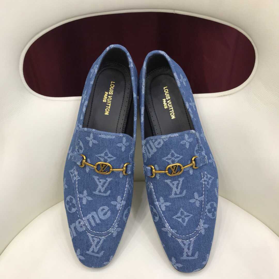 Classic Blue Suede Letter Slip On Loafers