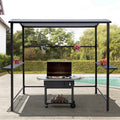 Grill Gazebo 8' by 4.6' Metal BBQ Shelter with Single-Tier Soft Top and Shelves, Grey