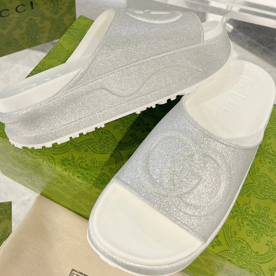 GC 25 Interlocking G 50mm Slide Sandal Ivory Cowhide 292379