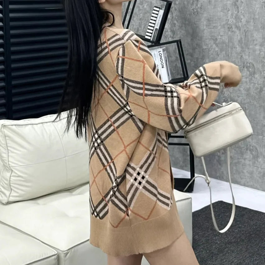 New fashion plaid unisex cardigan sweater jacket 1024102126
