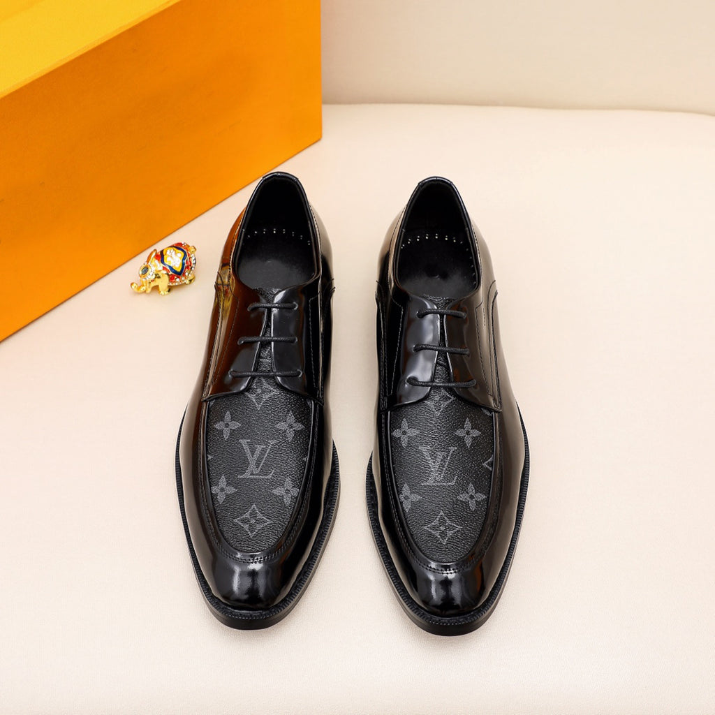 Men's Bright Black Printed Derby Oxfords