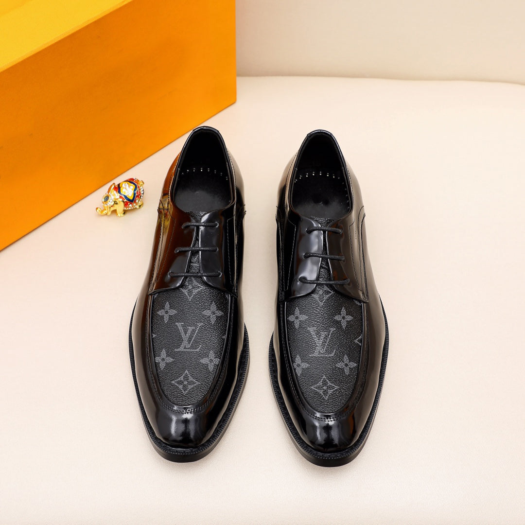 Men's Bright Black Printed Derby Oxfords
