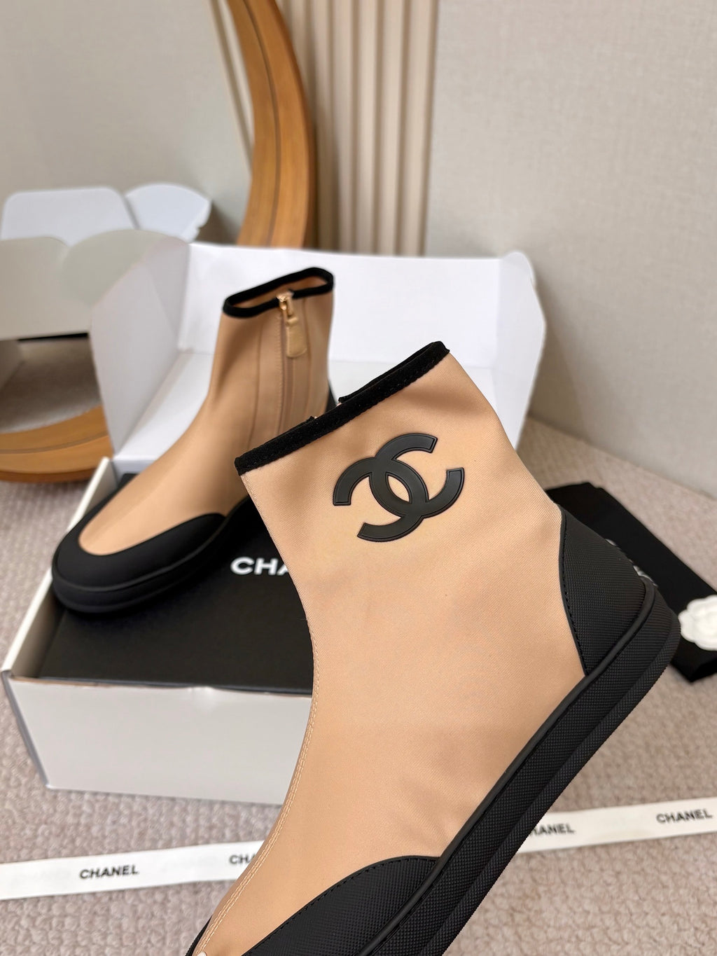 CHA 26M New Double C High-Top Zipper Casual Elastic Ankle Boots XC0426060908