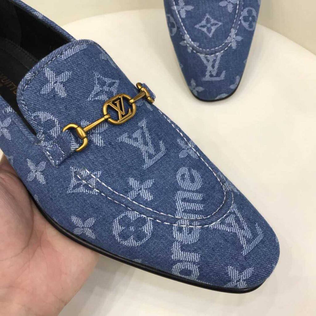 Classic Blue Suede Letter Slip On Loafers