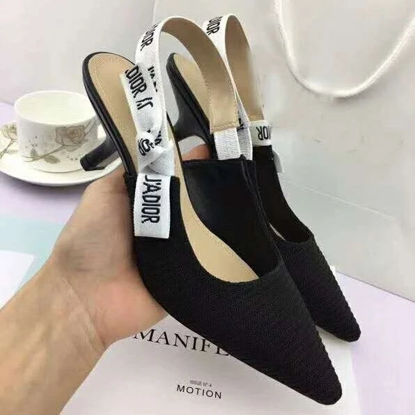 Pointed-toe bowknot cat heels floral letter ribbon high heels