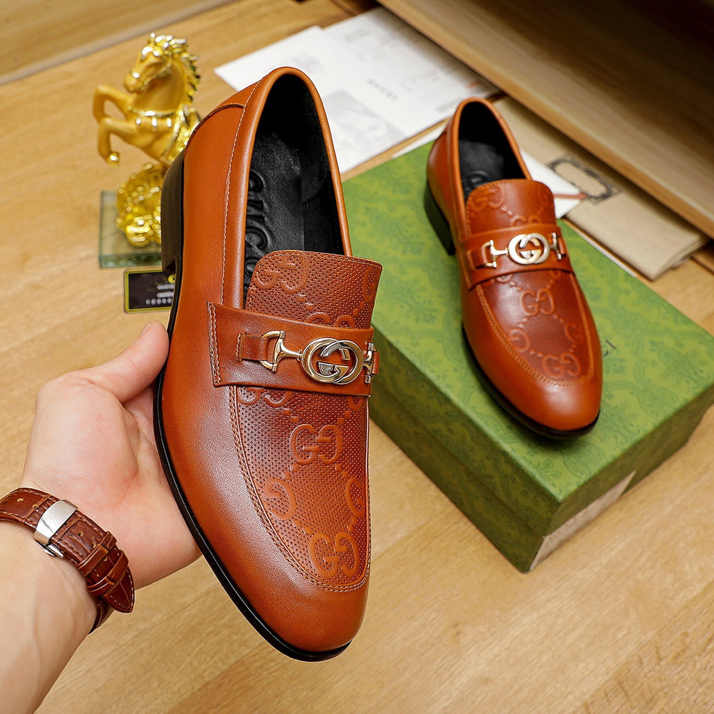 Orange G letters pattern formal dress slip on shoes
