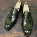 Classic fashion trend dark green men's loafers leather shoes