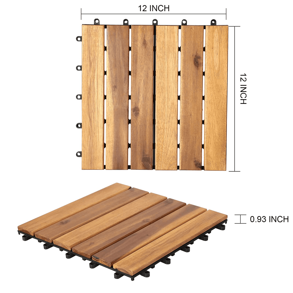 Acacia Wood Interlocking Flooring Tiles, 12 x 12 Inch Wood Deck Tiles