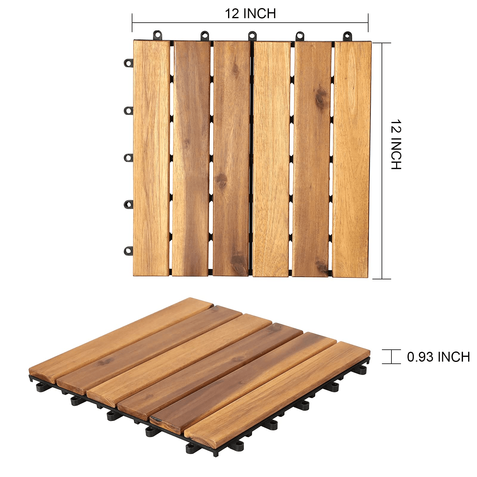 Acacia Wood Interlocking Flooring Tiles, 12 x 12 Inch Wood Deck Tiles