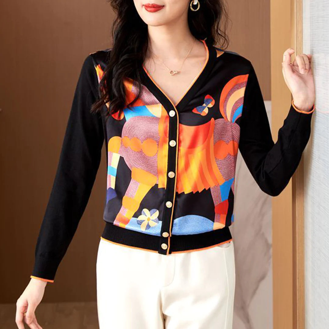 New Year Fashion Printed Knitted Cardigan Long Sleeves 1024032036