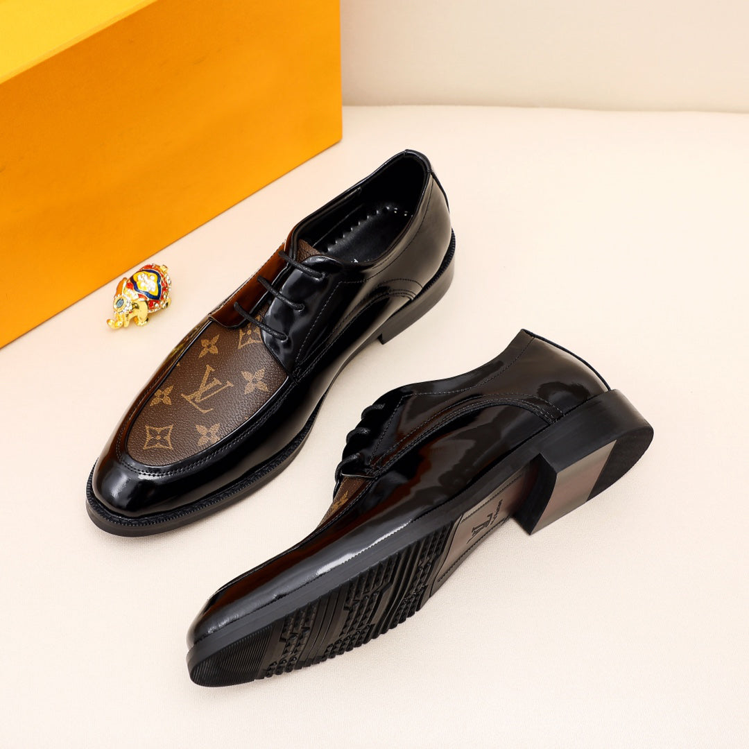 Men's Black Brown Print Derby Oxfords