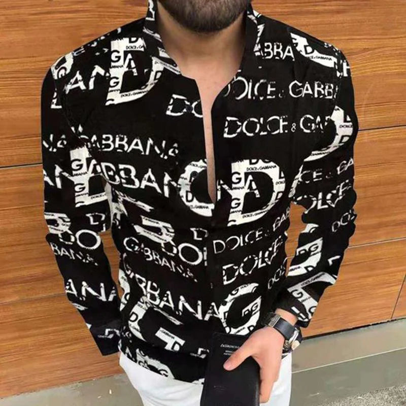 Men's fashion casual printed long sleeved shirt 1023122110