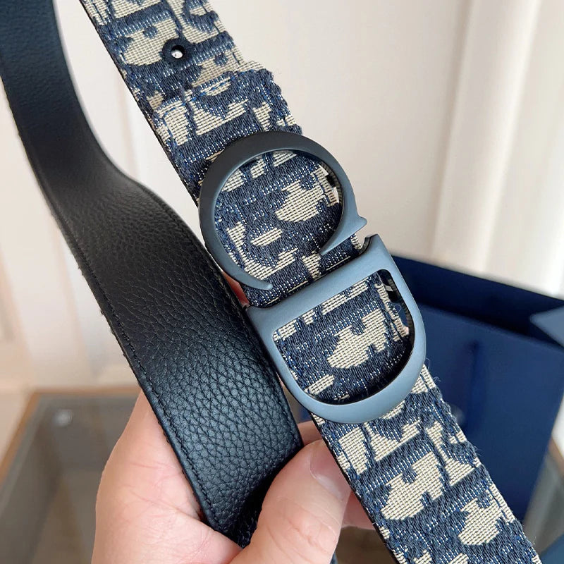 Beige & Blue  CD Buckle Reversible Belt JP0625111305